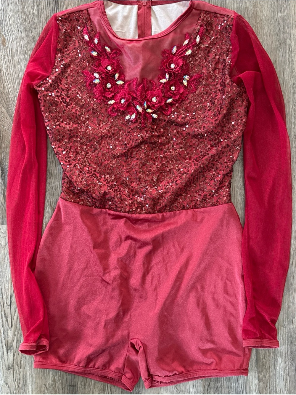Alexandra Dance Costume Sz Small Burgundy Sequin Floral Long Sleeve Competition